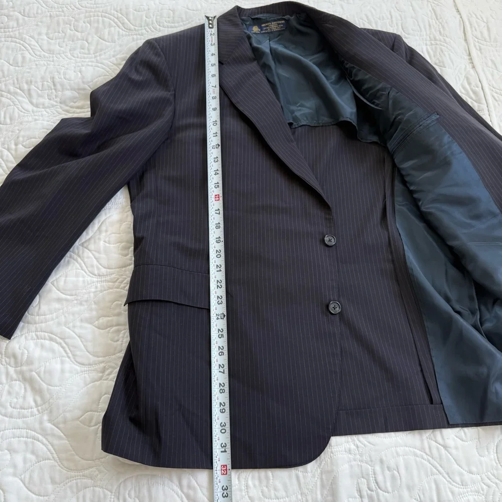 Brooks Brothers 100% Wool Elegant Navy Blue Classic Pinstripe Blazer Men 45R EUC